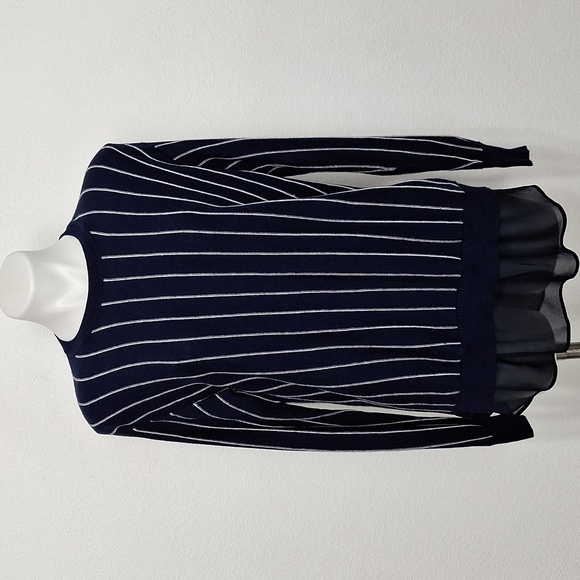 B + AB Blue White Round Neck Gorpcore Preppy Striped Pullover Sweater Size S - Picture 1 of 13